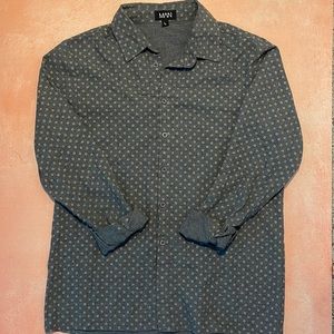 Mens Long Sleeve BoohooMAN Button Down Ditsy Print Dusty Blue Dress Shirt - L